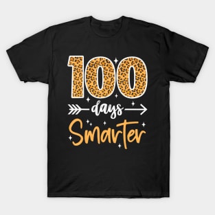 Leopard 100Th Day Of School Teacher Kids 100 Days Smarter T-Shirt